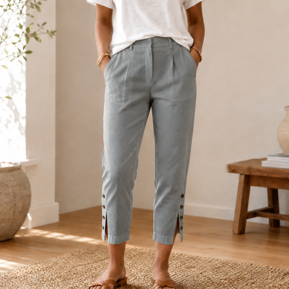 Lunessa™ – Button-Hem Cropped Cotton Pants