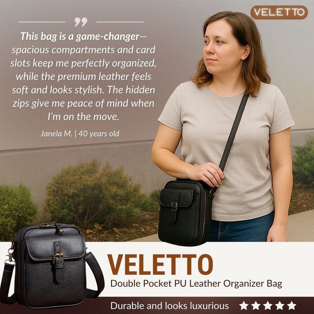 Veletto – Double Pocket PU Leather Crossbody Bag