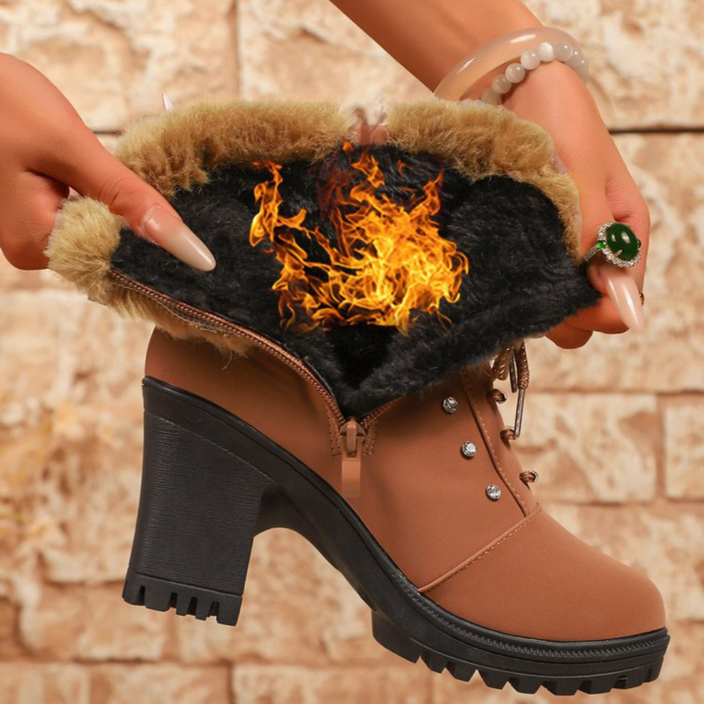 Velurea – Women’s Faux Fur Block Heel Winter Boots
