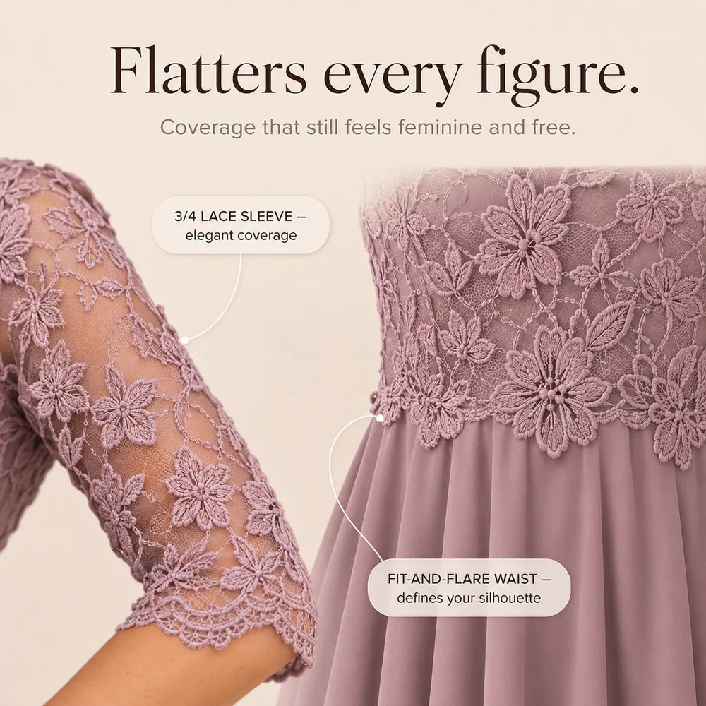 Florenza – Floral Lace-look Bodice Midi Dress with Flowy Skirt