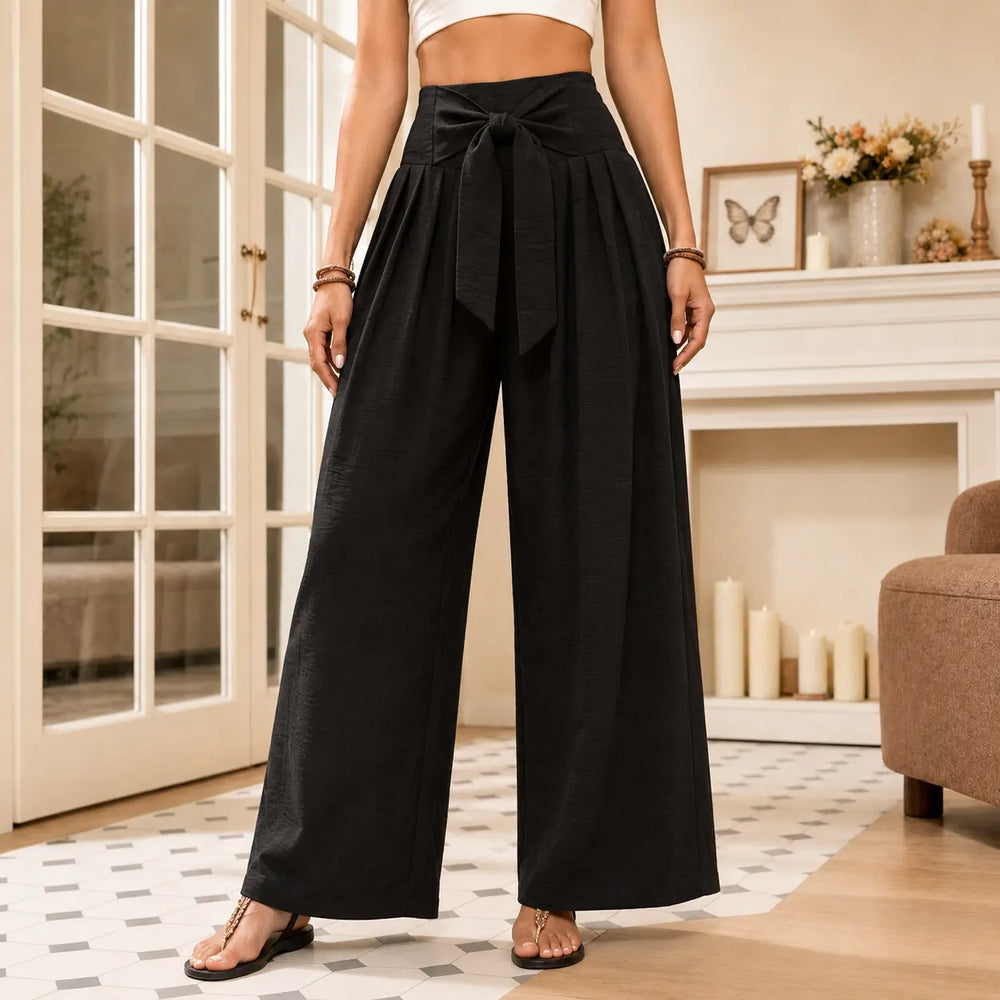 Driftlane – High Waisted Tie Front Wide Leg Pants for Women