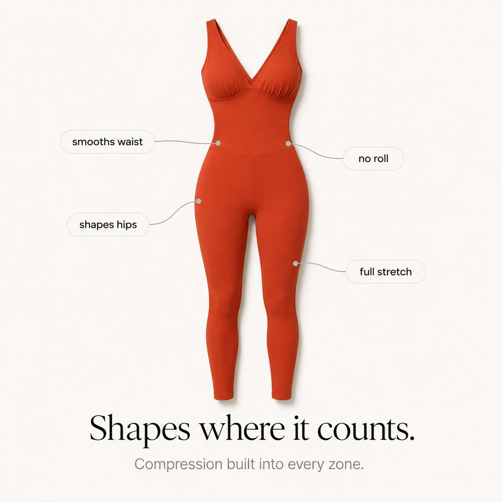 Snatura – Seamless V-Neck Shaping Jumpsuit for Yoga & Everyday Wear
