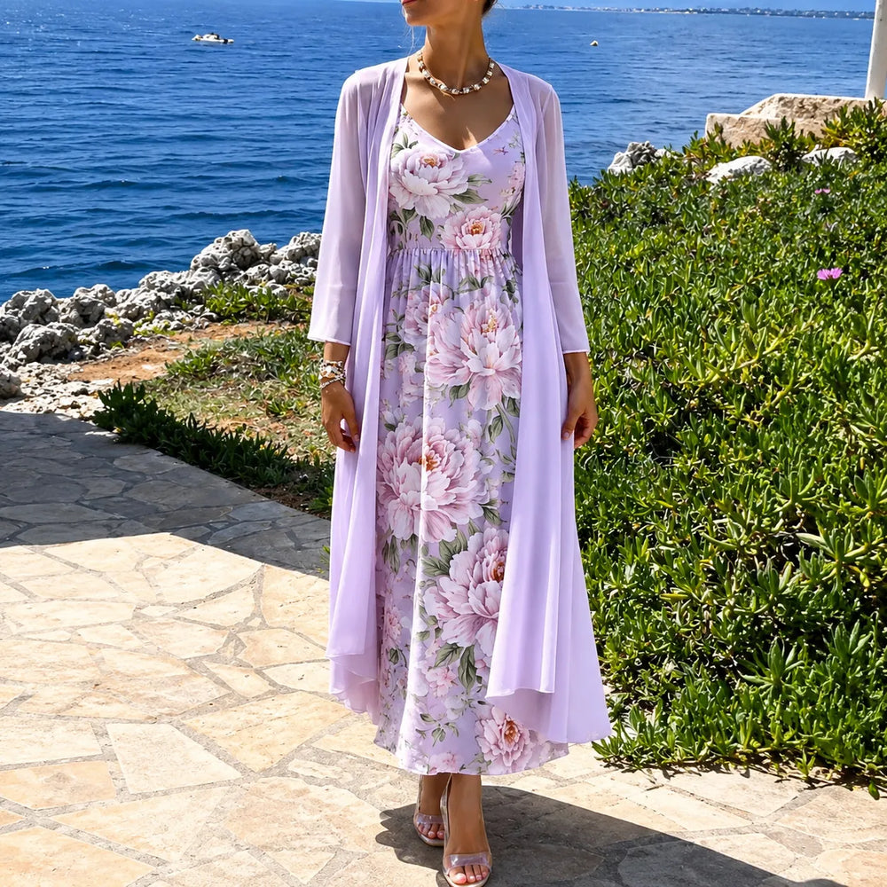 Florenza – Two-Piece Floral Maxi Dress with Sheer Duster