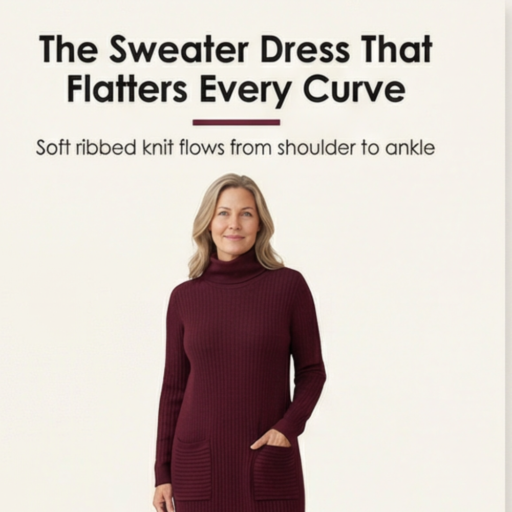 Velara – Women's Relaxed Turtleneck Sweater Dress with Pockets