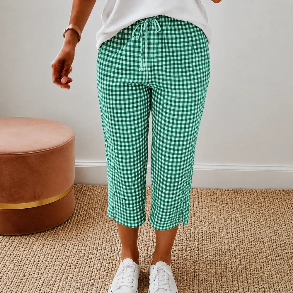 Sunavea – Women's Gingham Drawstring Capri Pants for Summer