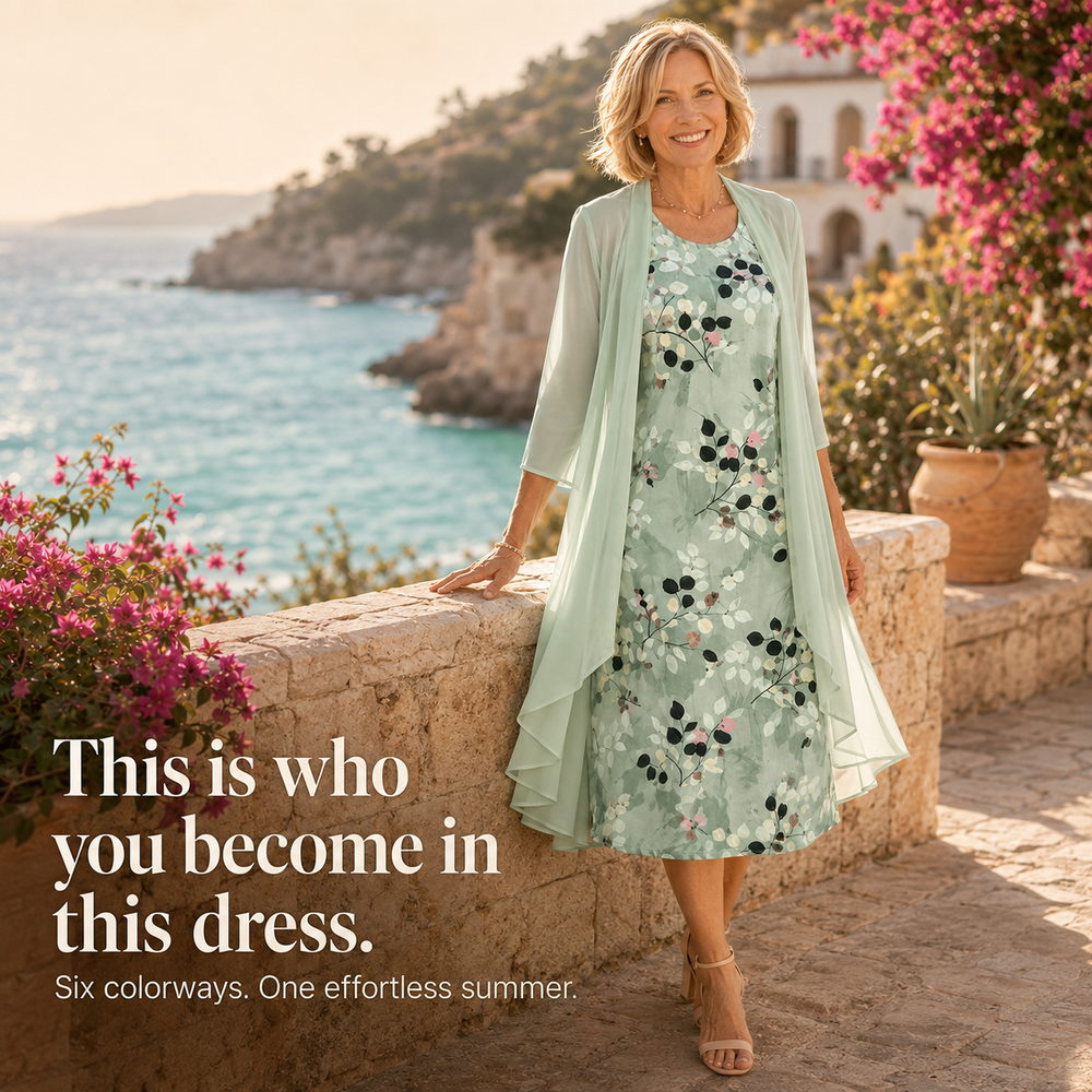 Marisella™ – Floral Midi Dress with Sheer Cardigan 2-Piece Set