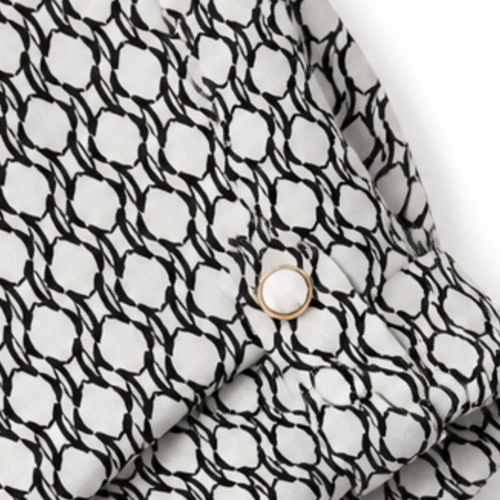 Lunavia – Women's Geometric V-Neck Blouse with Roll-Tab Sleeves