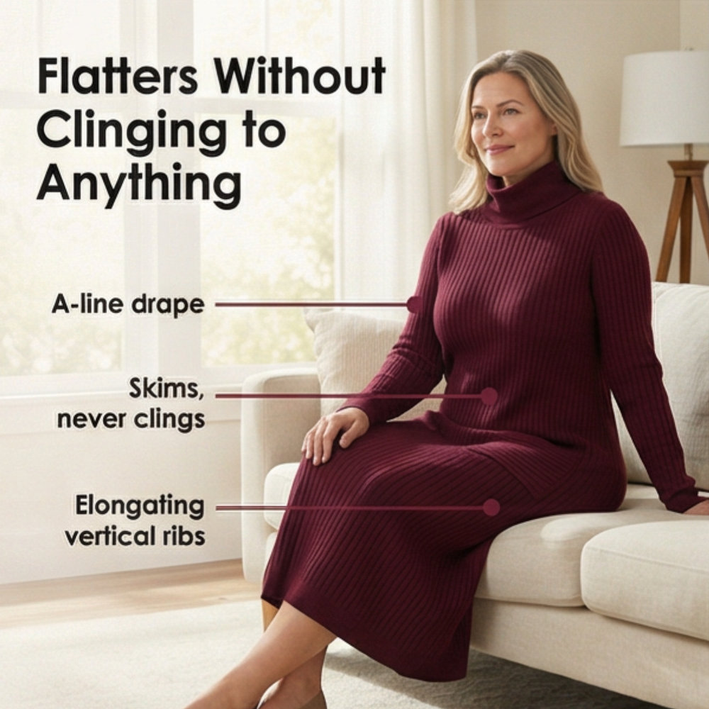 Velara – Women's Relaxed Turtleneck Sweater Dress with Pockets