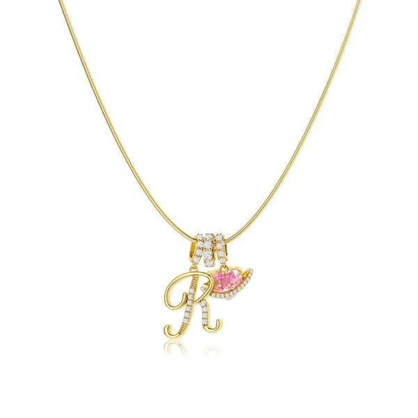 LUMARA – 3-Layer Initial Necklace with Pink Heart Zircon