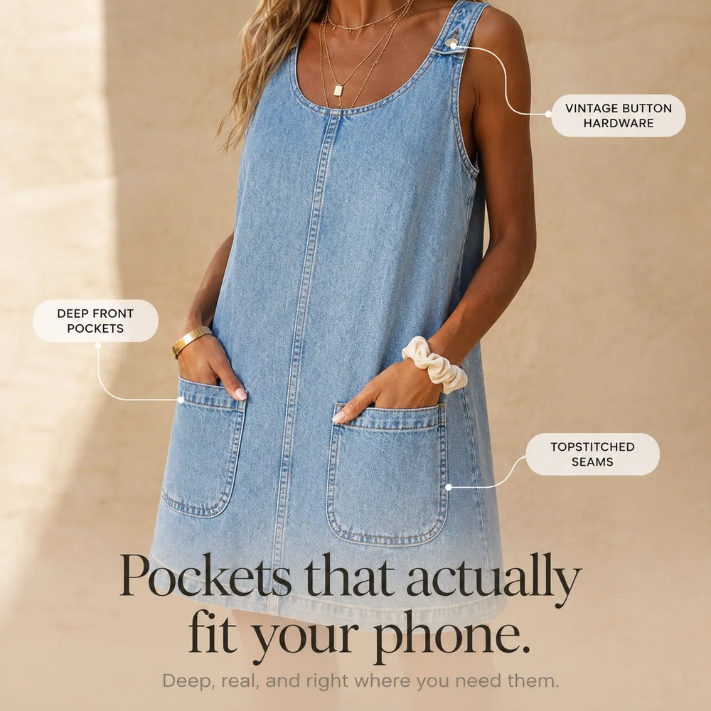 Sundrae – Lightweight Denim Pinafore Dress with Front Pockets