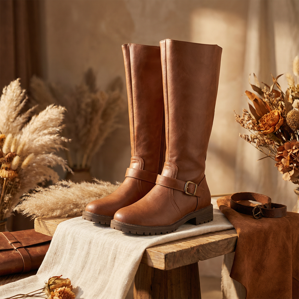 Ridella - Knee High Riding Boots with Buckle Detail