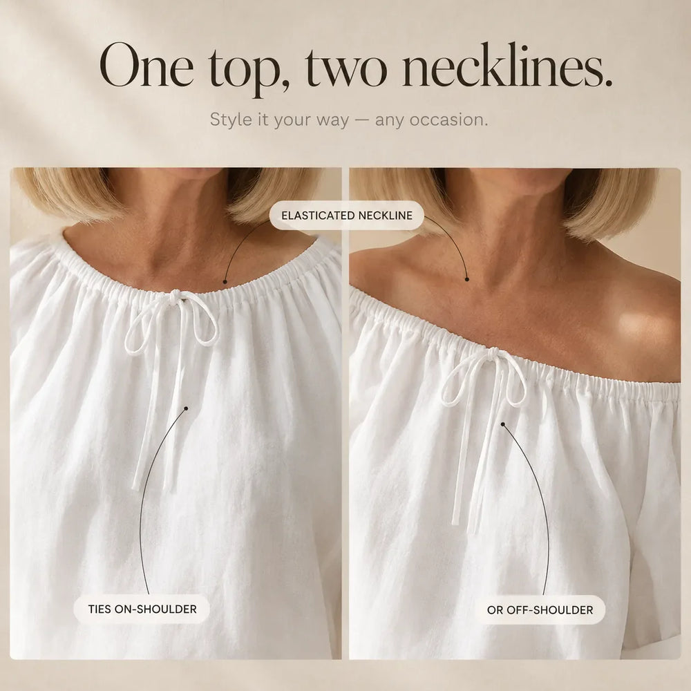 Soléne – Off-Shoulder Drawstring Top & Wide-Leg Pants 2-Piece Set