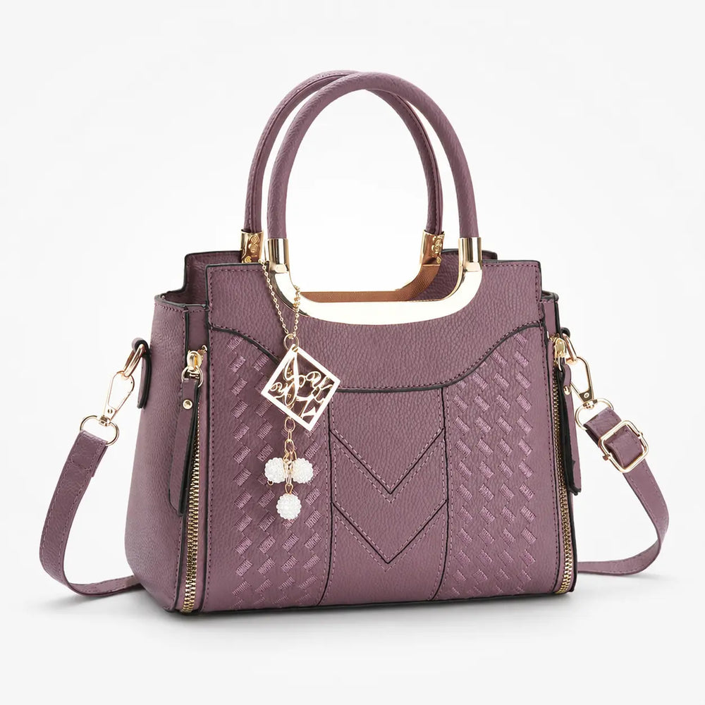Velura – Structured Top Handle Satchel with Crossbody Strap, V-Stitch, Gold Hardware
