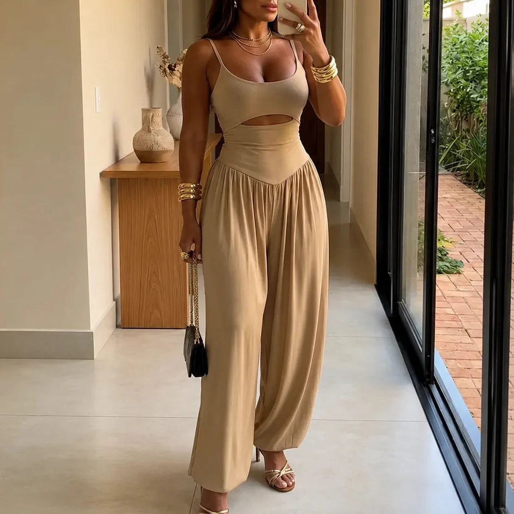 Florenza – Sleeveless Cutout Wide Leg Jumpsuit with Adjustable Back Tie