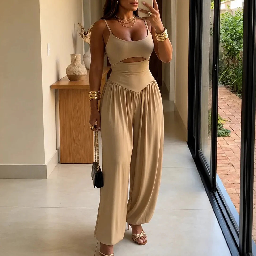 Florenza – Sleeveless Cutout Wide Leg Jumpsuit with Adjustable Back Tie