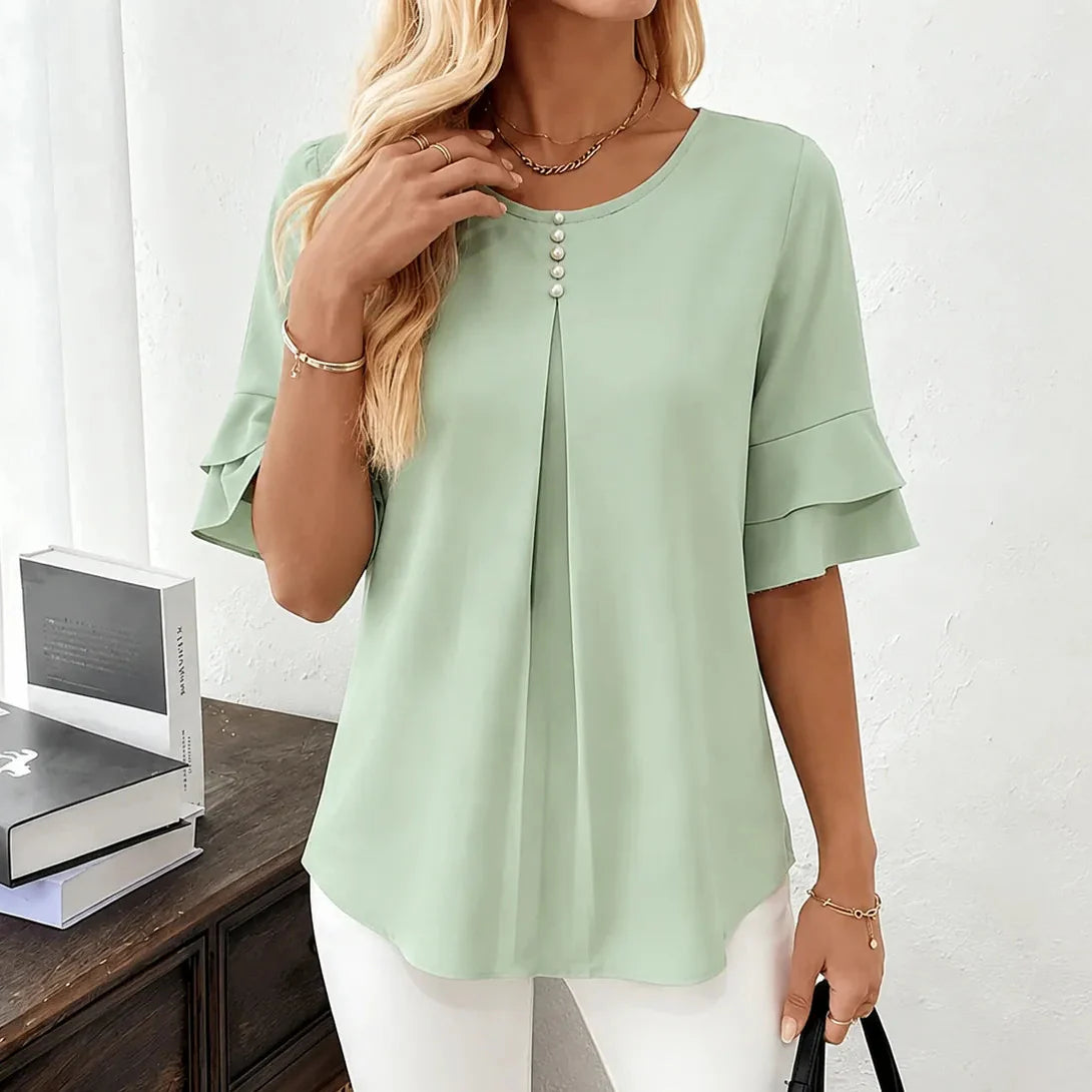 Vellora – Women's Pleated Flutter Sleeve Blouse