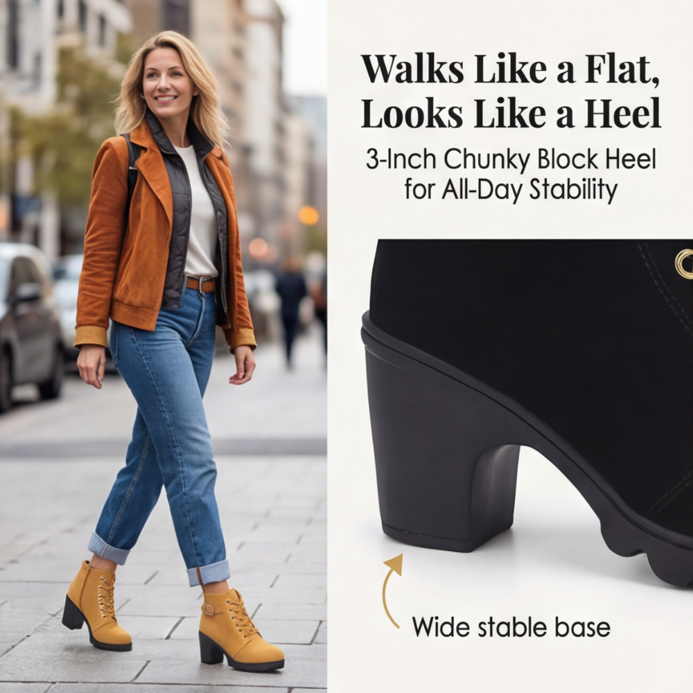 Strovia - Chunky Heel Ankle Boots with Fur Lining