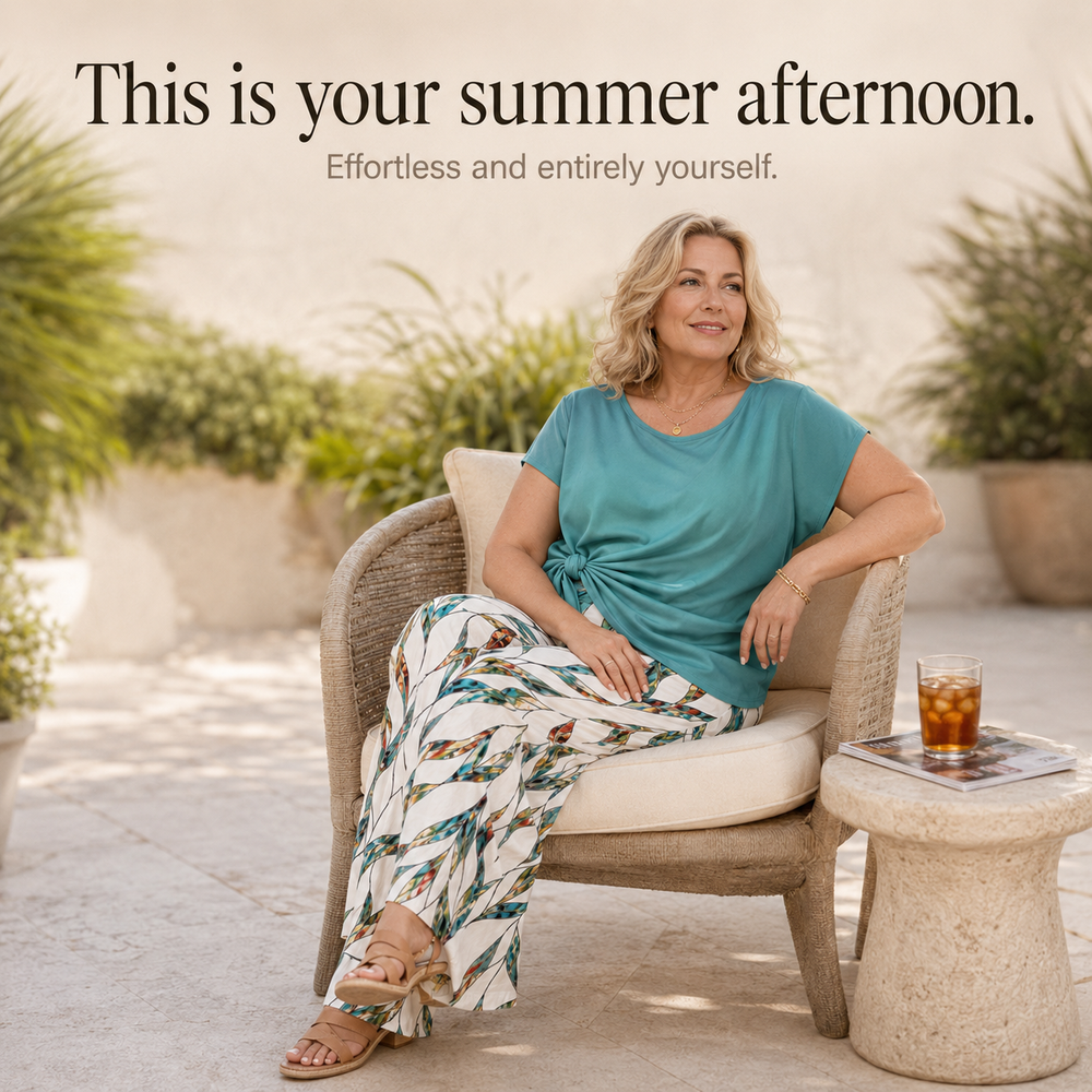Lunaria™ – Women's Side-Tie Top & Wide-Leg Leaf-Print Pants Set
