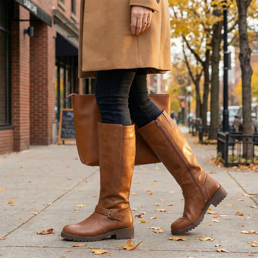 Ridella - Knee High Riding Boots with Buckle Detail
