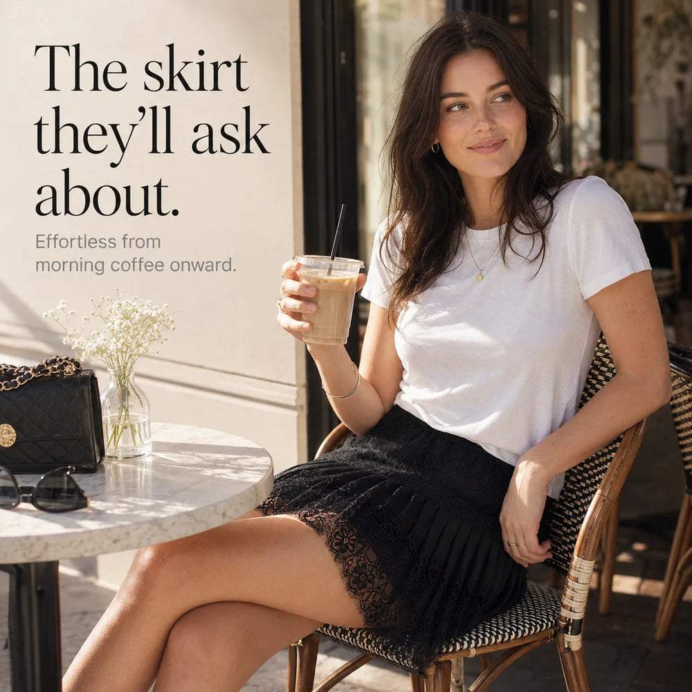 Vivelyn – Pleated Lace Trim Mini Skirt