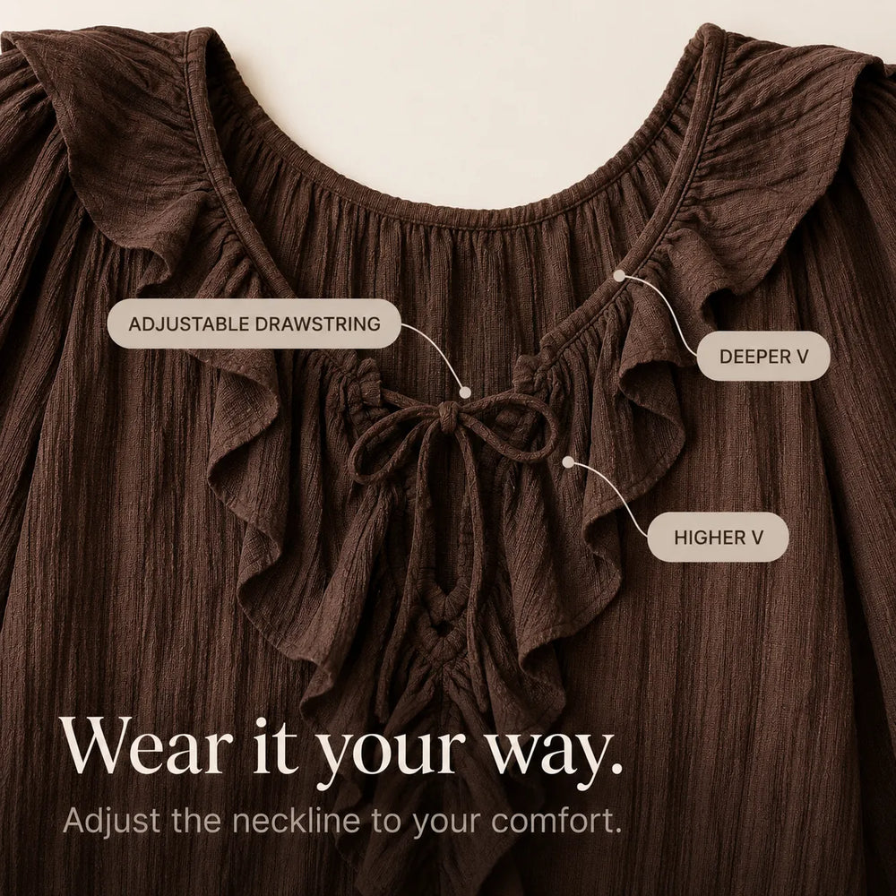 Maelora – Crinkle Ruffle V-Neck Long Sleeve Blouse