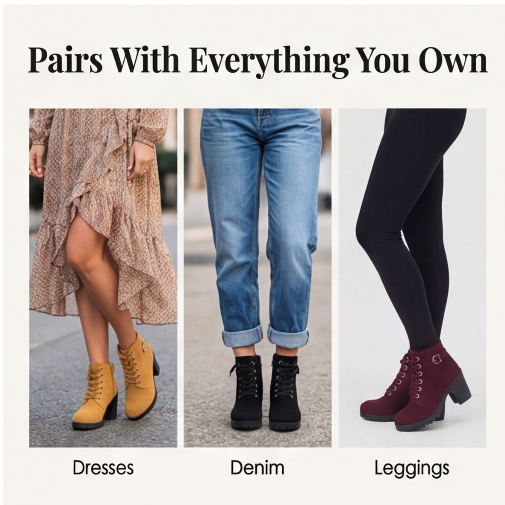 Strovia - Chunky Heel Ankle Boots with Fur Lining