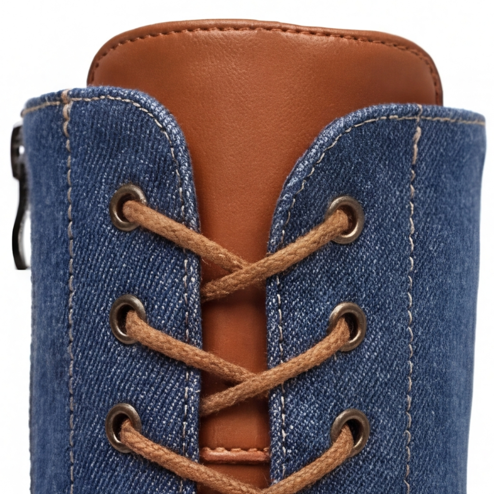 Denara - Denim and Leather Mid-Calf Riding Boots