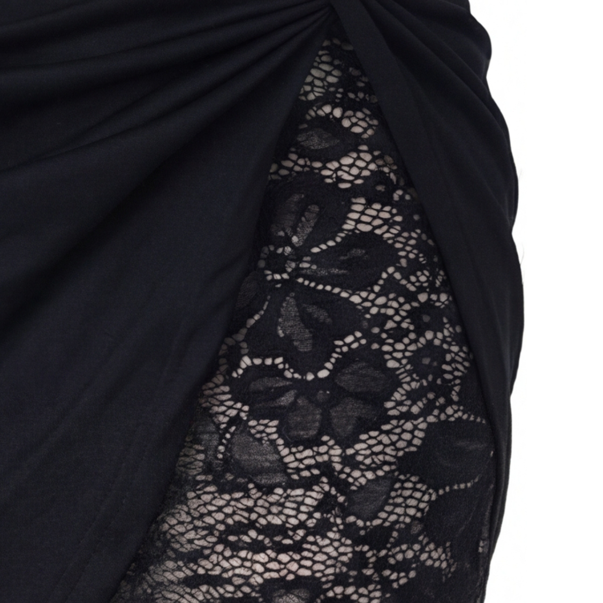 Noirelle – Lace Bodycon Mini Dress with Wrap Skirt Detail