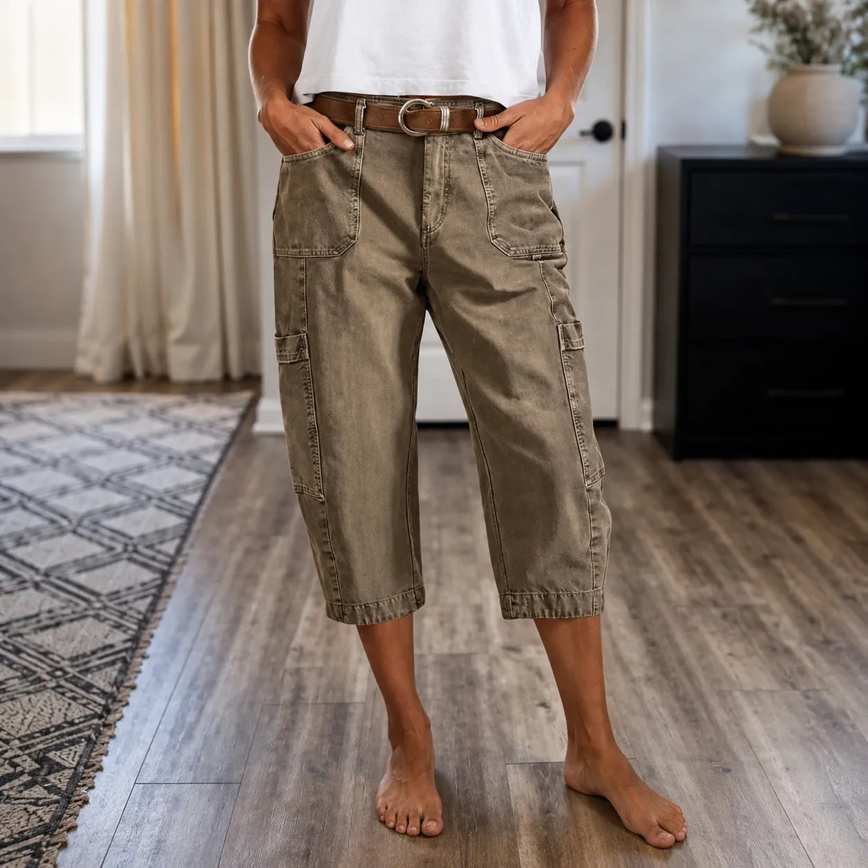 Mayfield – Relaxed Cargo Capris with Deep Utility Pockets, Mid-Calf Length, Mocha