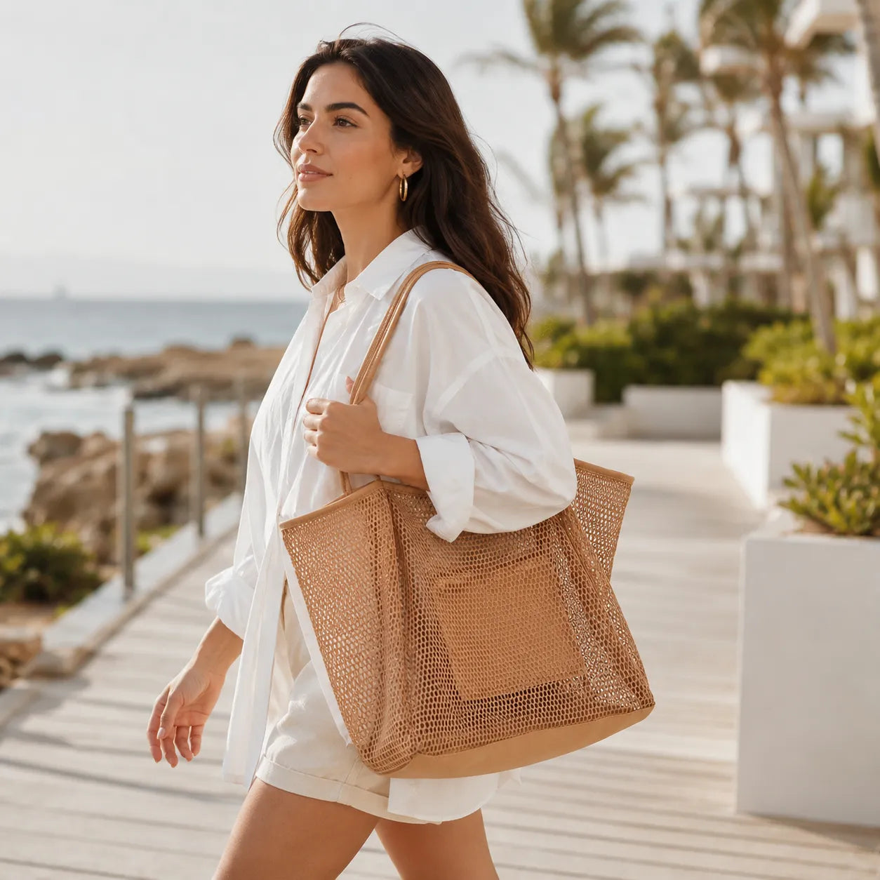 Sandfall – Mesh Beach Tote Bag with Hidden Zip Pocket, Sand Free Shoulder Bag for Women