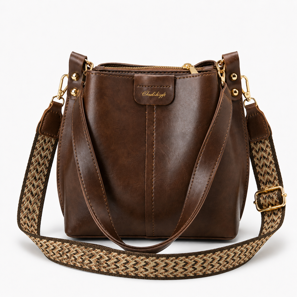Bellora – Vintage Bucket Shoulder Bag with Woven Strap