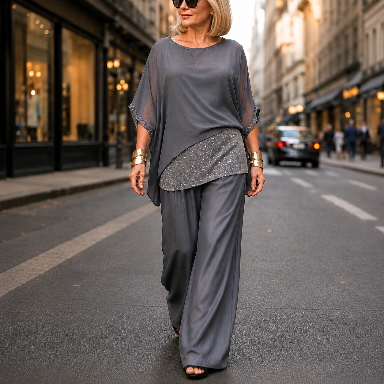 Lumésa™ – Chiffon Sequin Two-Piece Pantsuit Set