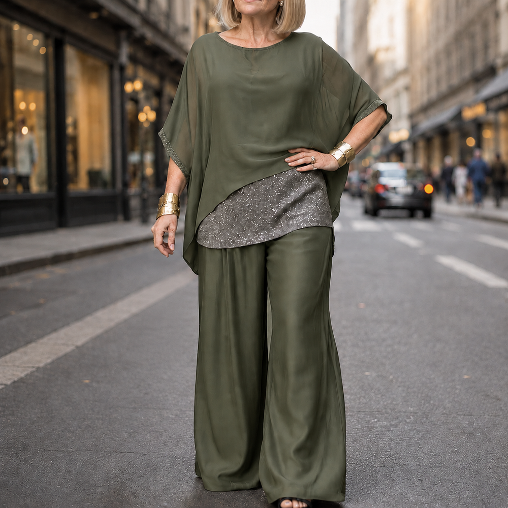 Lumésa™ – Chiffon Sequin Two-Piece Pantsuit Set