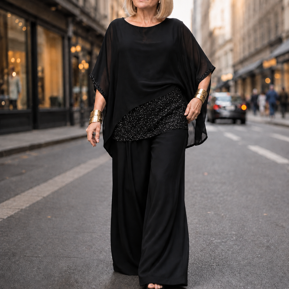 Lumésa™ – Chiffon Sequin Two-Piece Pantsuit Set
