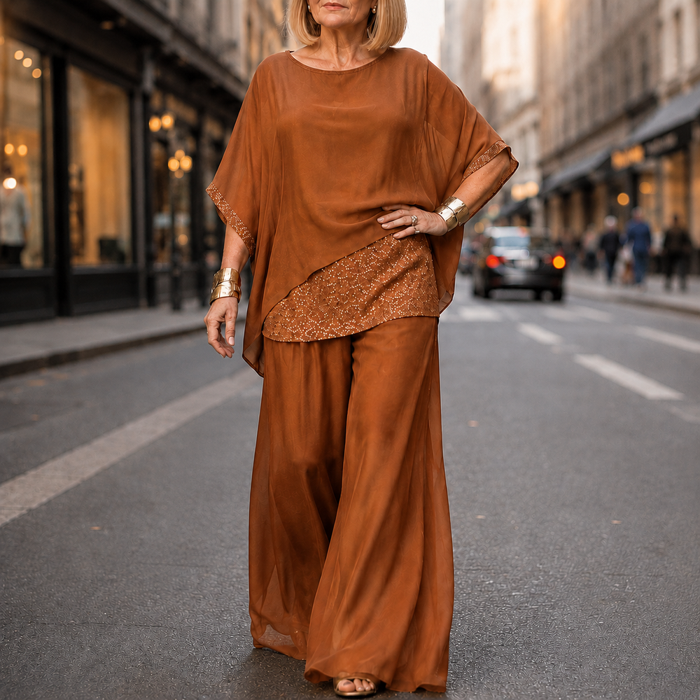 Lumésa™ – Chiffon Sequin Two-Piece Pantsuit Set