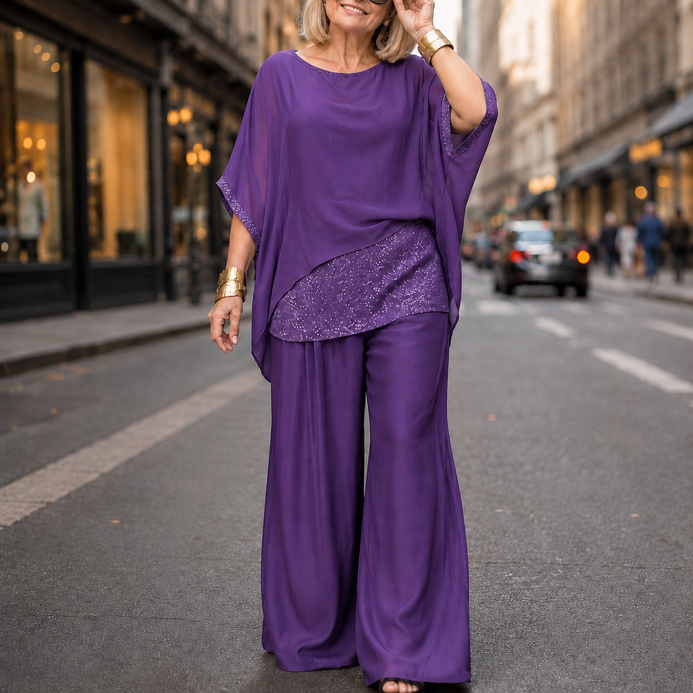 Lumésa™ – Chiffon Sequin Two-Piece Pantsuit Set