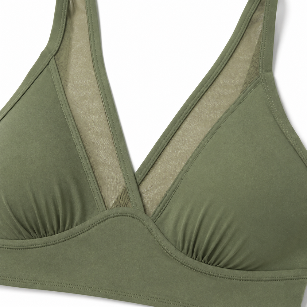 Solivia™ – High Waist 3-Piece Swim Set with Mesh V-Top, Ruched Skirt & Sheer Overlay