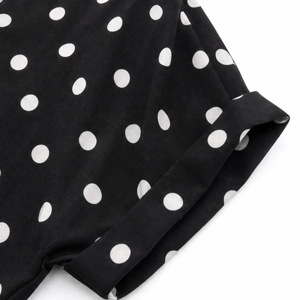 Soléa – Polka Dot Blouse and Shorts Set, Soft Drape, Summer Two Piece