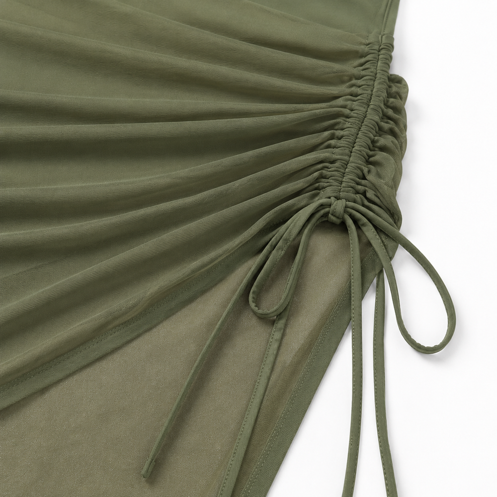 Solivia™ – High Waist 3-Piece Swim Set with Mesh V-Top, Ruched Skirt & Sheer Overlay