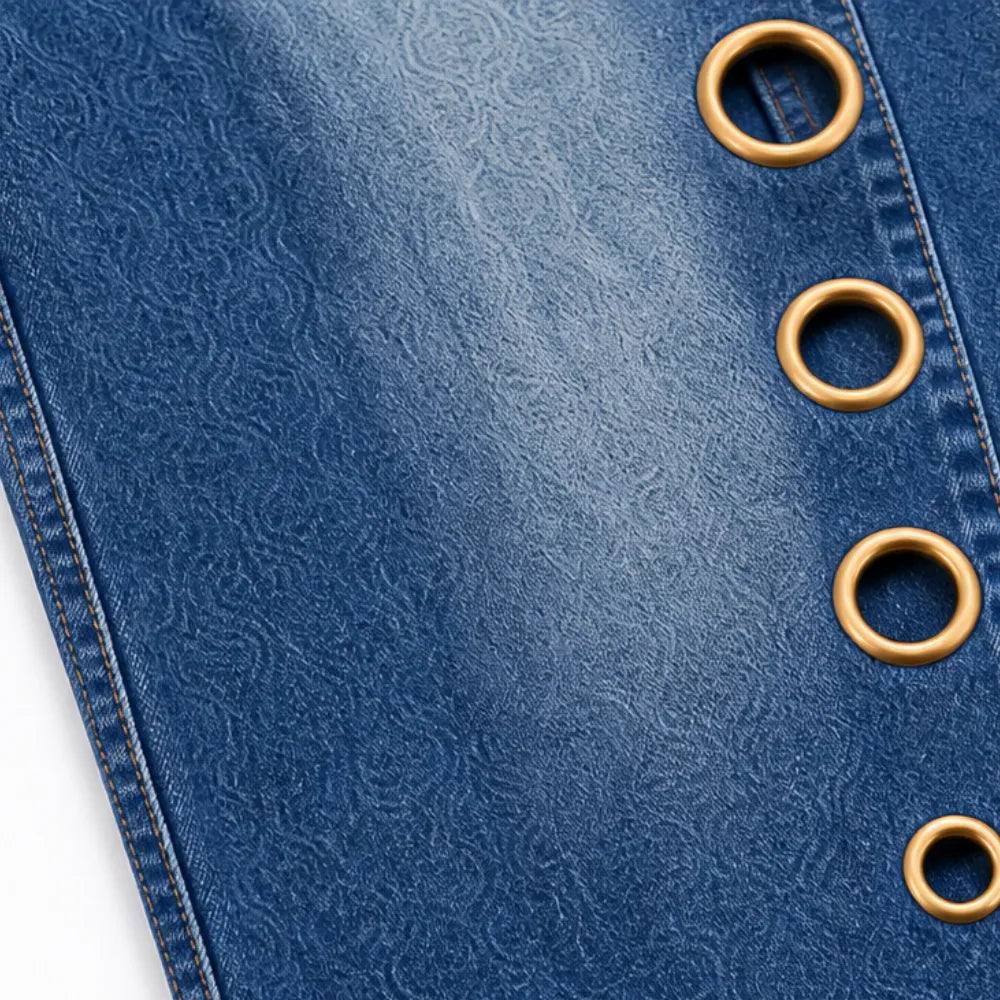 Velmora – Wide Leg Jeans with Brass Grommet Side Detail, High Rise