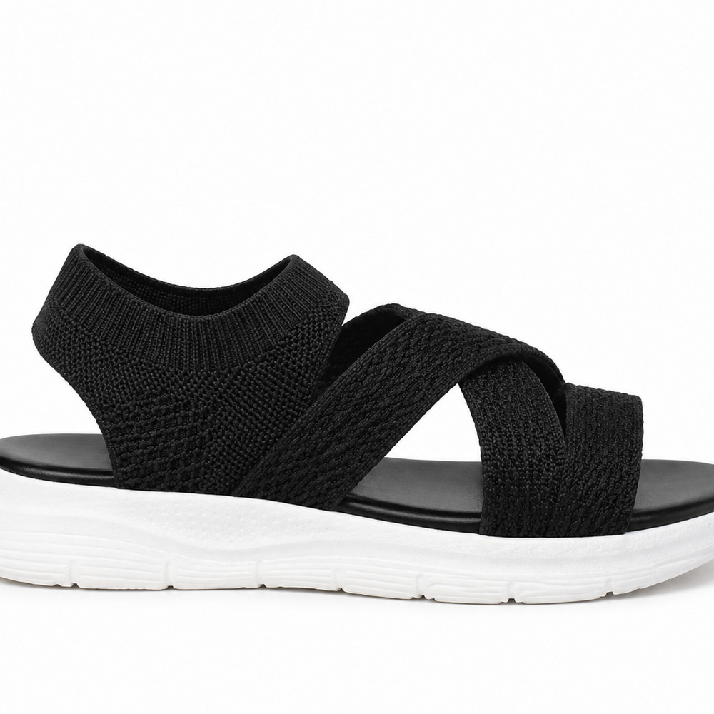 Veluna™ – Cushioned Stretch Knit Cross Strap Sandals for Women