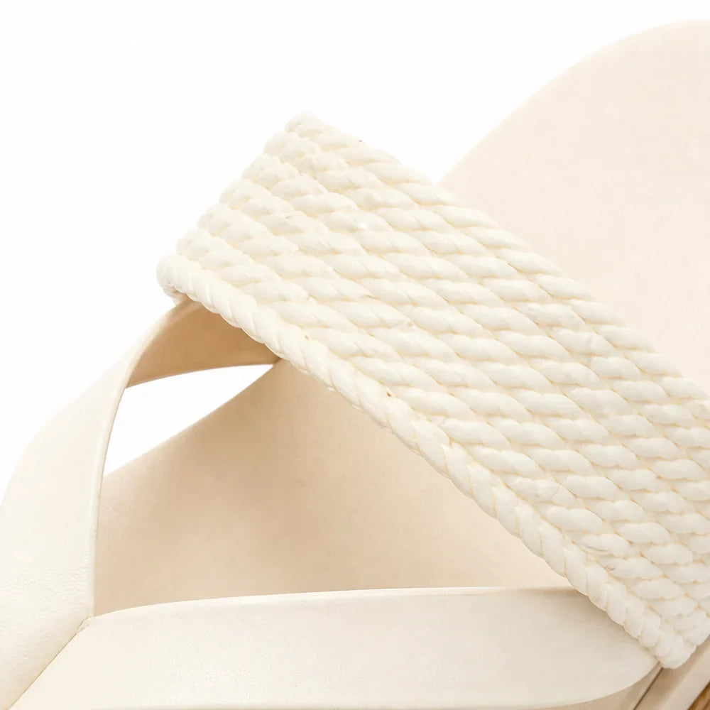 Solara – Woven Strap Platform Flip Flops for Women, Non-Slip Summer Sandals