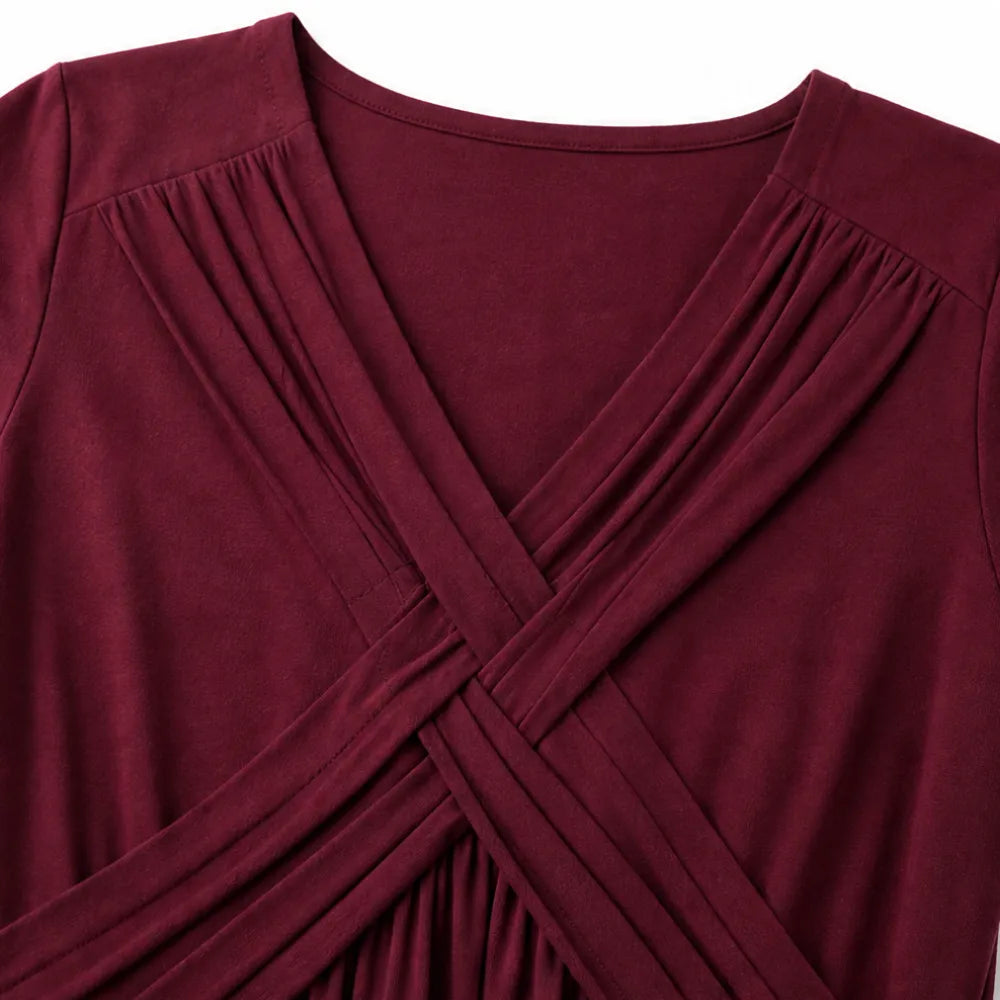 Marabelle – V-Neck Cross-Front Pleated Midi Dress with Pockets