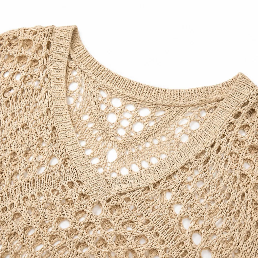 Marigrove – Bohemian Hollow-Knit V-Neck Crochet Top for Women
