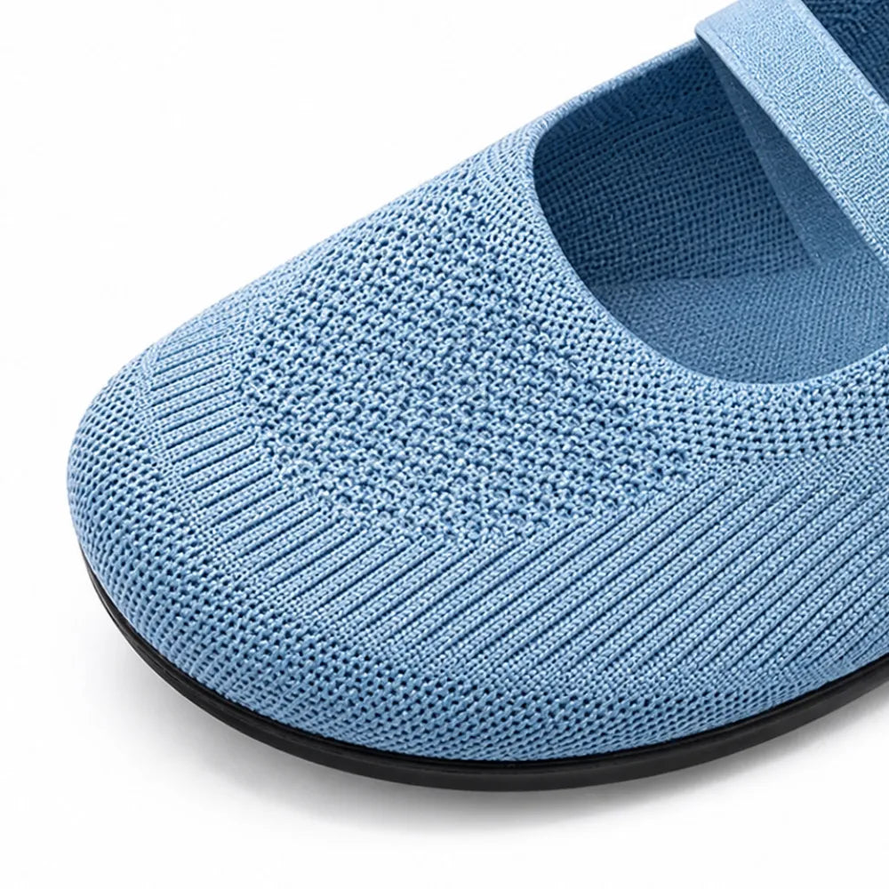 Soffea – Knit Mary Jane Flats with Elastic Straps for Women, Slip On Breathable Ballet Shoes