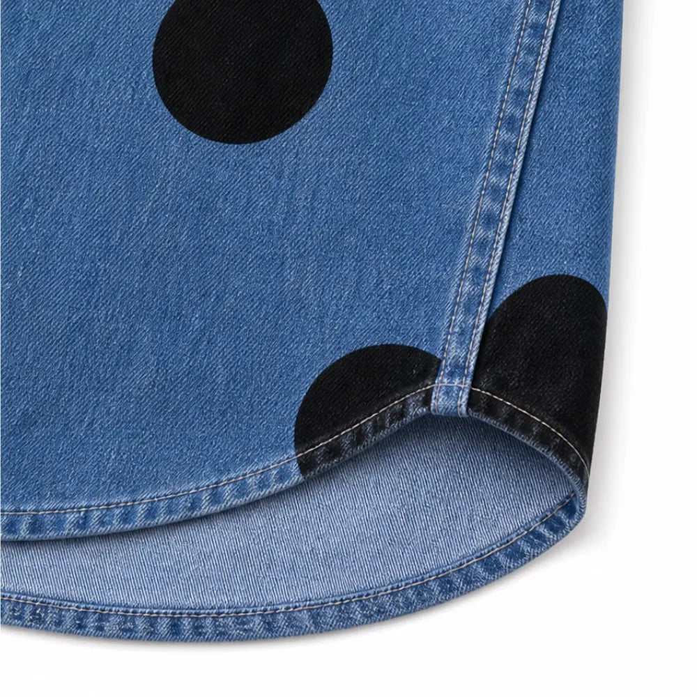 Marevelle – Oversized Polka Dot Denim Shirt with Stand Collar