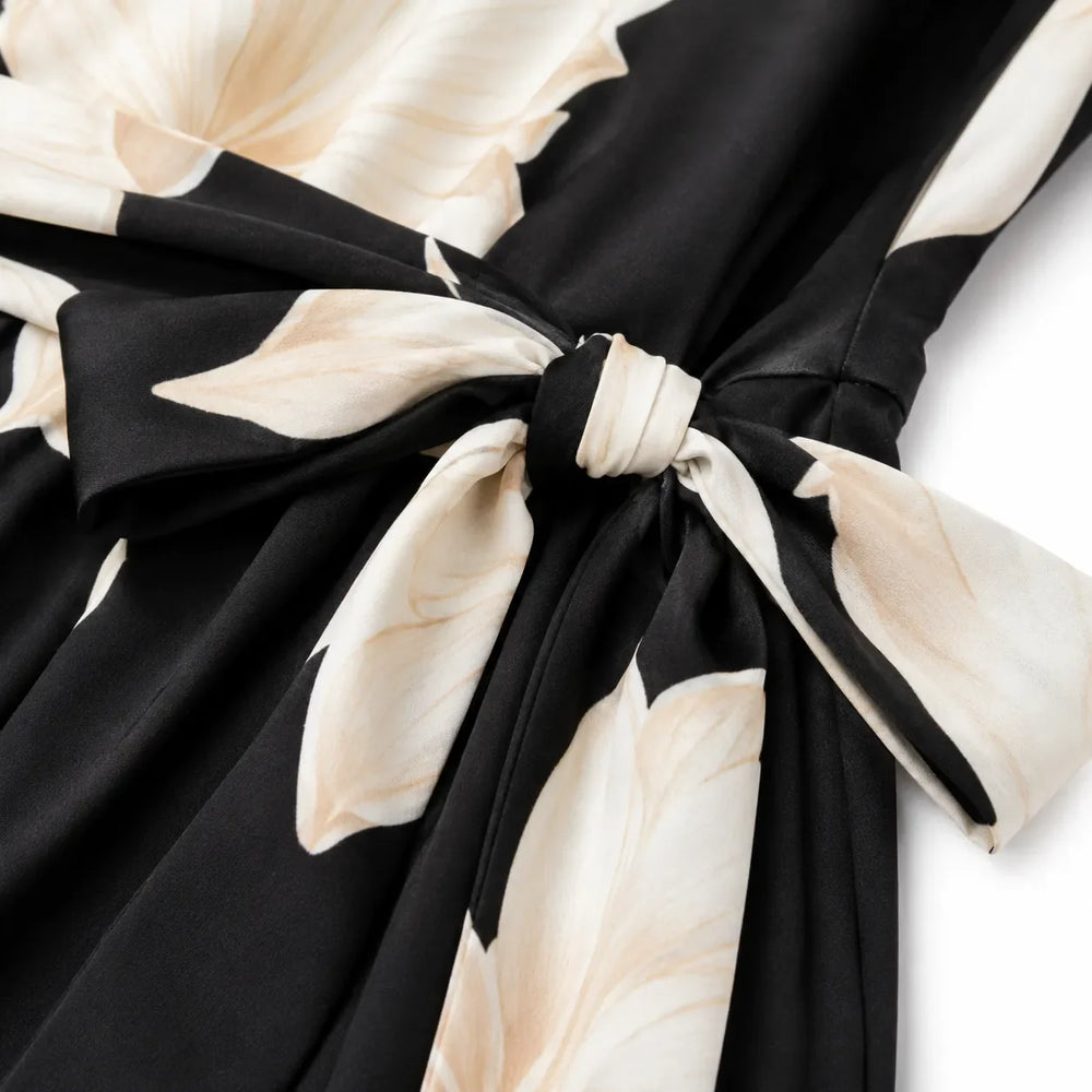 Florenza – Floral Cowl-Neck Midi Dress with Tie Waist, A-Line, Sleeveless