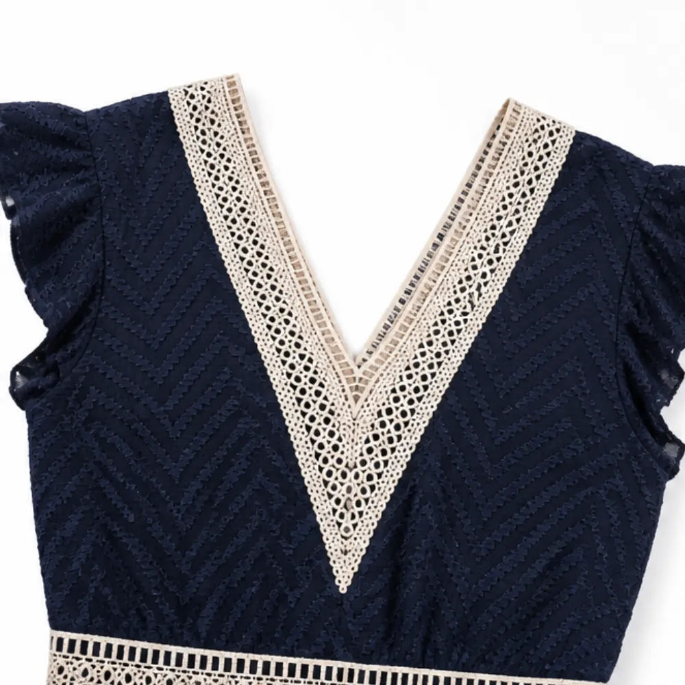 Solène – Crochet V-Neck Flutter Sleeve Summer Dress