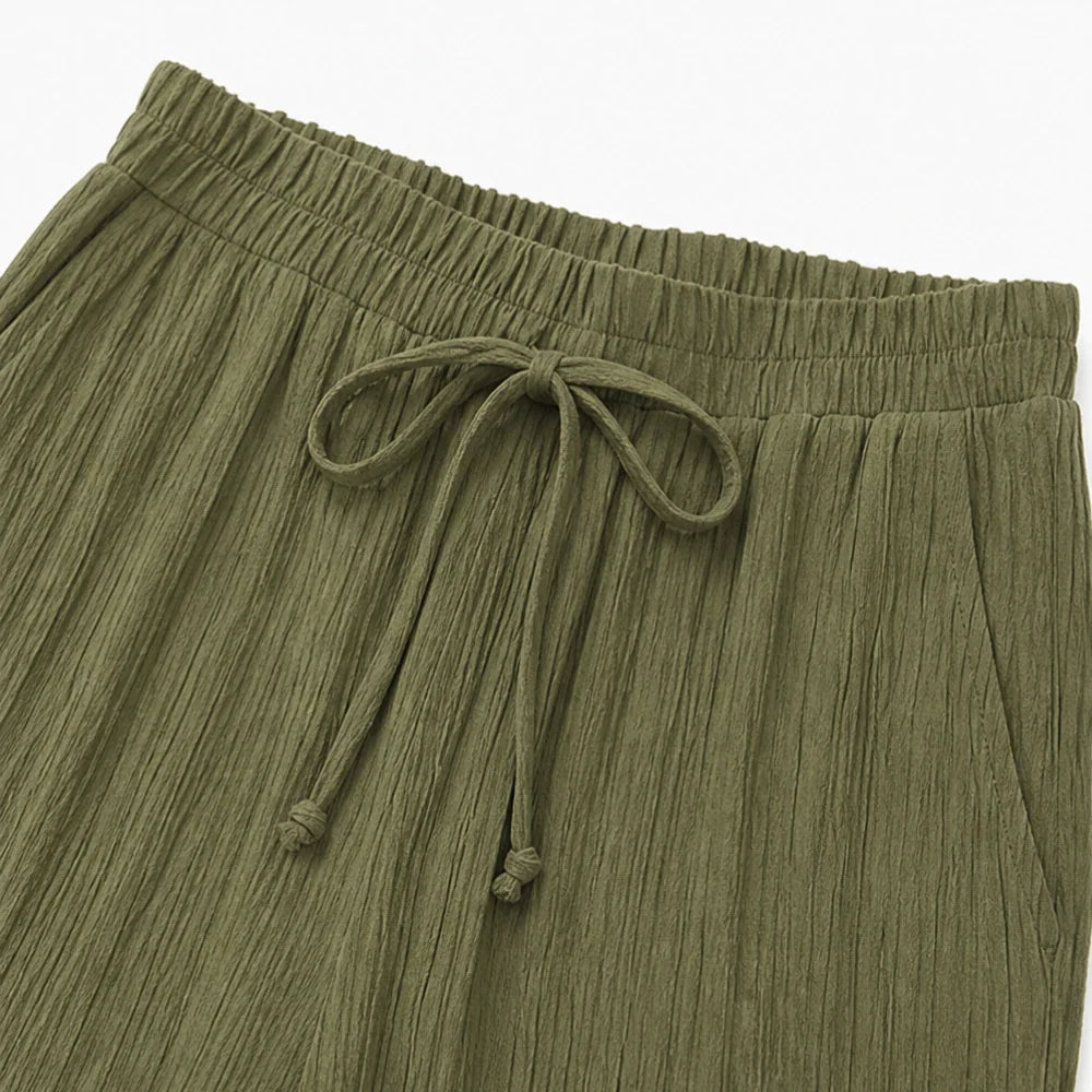 Velora – Ribbed Wide-Leg Capri Pants with Drawstring Waist & Side Slit, Plus Size 1XL–5XL