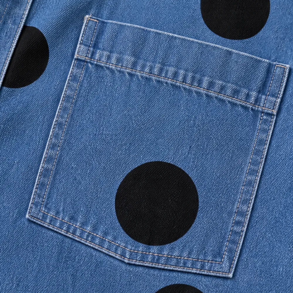 Marevelle – Oversized Polka Dot Denim Shirt with Stand Collar